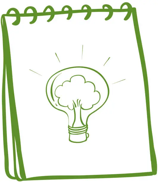 Vector illustration of Green notebook with a bulb