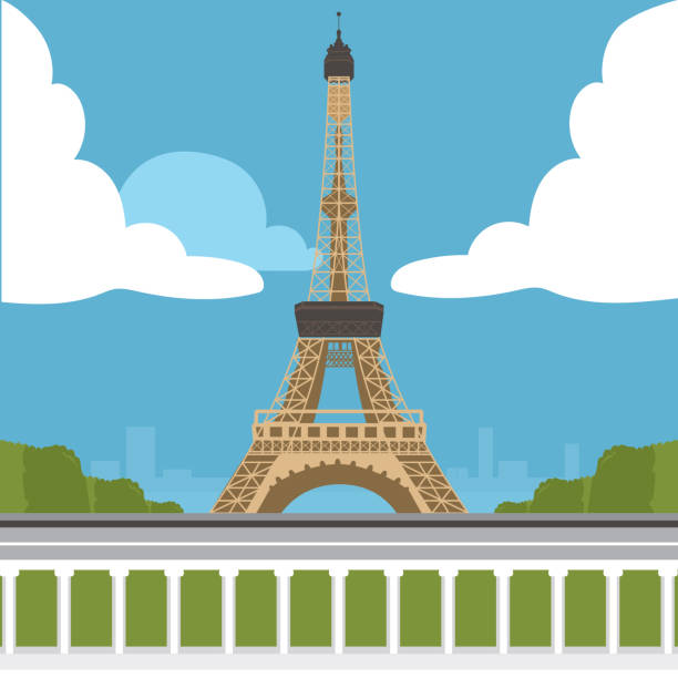 ilustrações de stock, clip art, desenhos animados e ícones de eiffel tower in paris background - eiffel tower travel famous place skyline