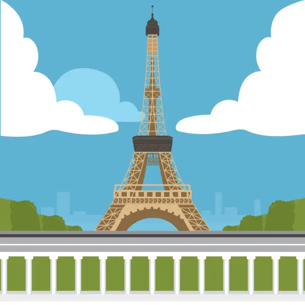 Vector illustration of Eiffel Tower In Paris Background