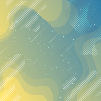 Modern and trendy background. Beautiful starry sky with fluid, geometric and gradient shapes. This illustration can be used for your design, with space for your text (colors used: Yellow, Beige, Orange, Gray, Blue). Vector Illustration (EPS10, well layered and grouped), format (1:1). Easy to edit, manipulate, resize or colorize.
