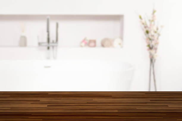istock Bathroom table wooden board shelf product presentation template 3D 1755633746