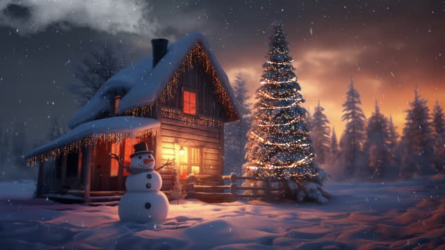 This Christmas video paints a festive scene with a charming Christmas tree and a cozy home, evoking the warmth and joy of the holiday season