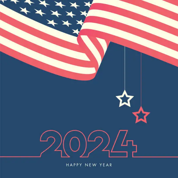 Vector illustration of USA Concept. 2024. Happy New Year. Abstract numbers on background vector illustration. Holiday design for greeting card, invitation, calendar, etc. vector stock illustration