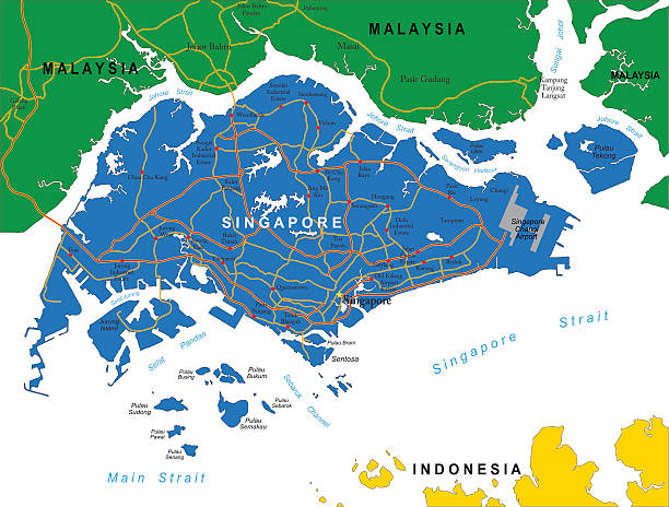 바넬코 맵 - silhouette cartography singapore map stock illustrations