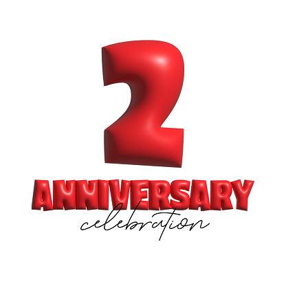 2nd Anniversary Celebration. 3D Realistic Design for Poster, Banner, Greeting Card etc.