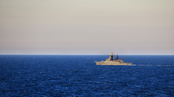 Russian warship of the Steregushchiy class on the Baltic Sea.