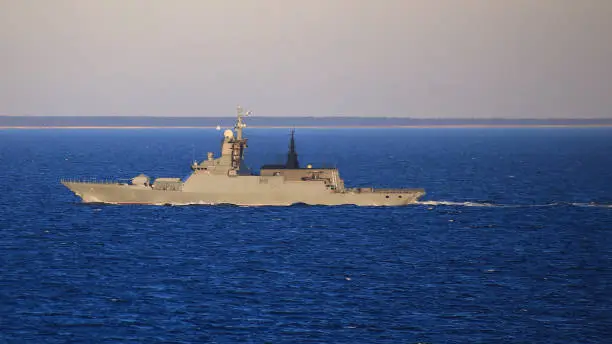 Russian warship of the Steregushchiy class on the Baltic Sea.