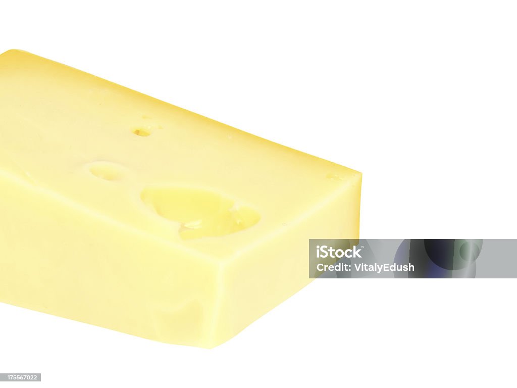 Pedaço de queijo fresco em branco. Isolado - Foto de stock de Amarelo royalty-free