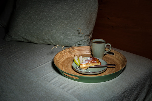 Tasty Breakfast On A Wooden Table Tray