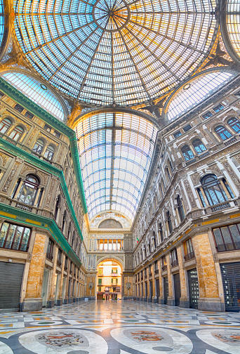 Wide angle view of Galleria Umberto I in Napoly, Italy