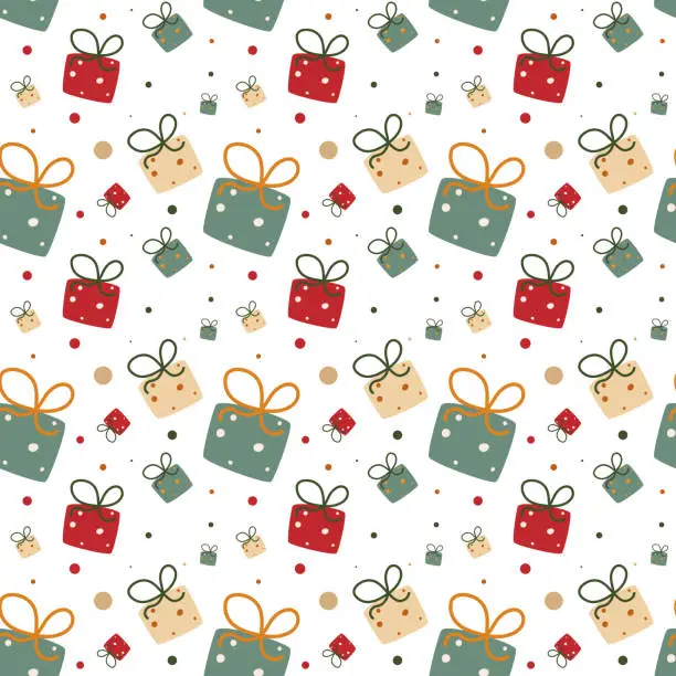 Vector illustration of Wrapping paper for Christmas gifts. A pattern with colorful boxes for the new year.