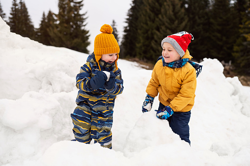 Little boys having fun in the snow.