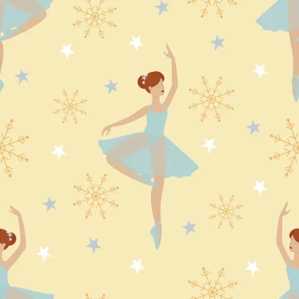 Vector illustration of Vector seamless pattern with ballerinas and snowflakes.Nutcracker ballet wallpaper