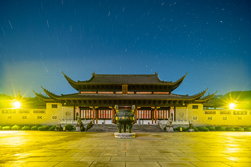 Temple night view, stars, Jiangxi, China