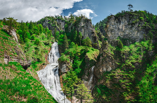 Close up of Boka waterfall near Bovec in North Primorska or Littoral region of Slovenia,Nikon D850
