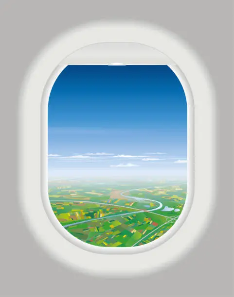 Vector illustration of Airplane Window and Aerial View