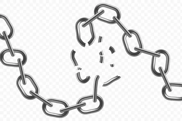 Vector illustration of Metal chain with broken links. Stock vector