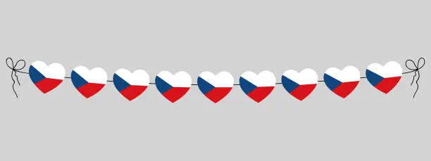 Vector illustration of flag of Czech Republic heart garland, string of hearts for outdoor party, decoration, vector illustration