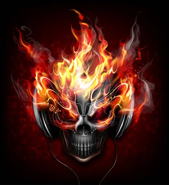Vector illustration of DJ fire skull