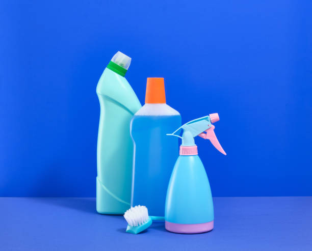 istock Cleaning products on a blue background. Idea of cleanliness. 1755824152