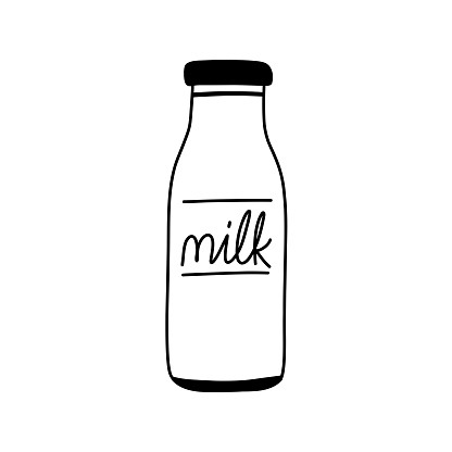 Hand Drawn Milk Bottle Icon Vector Illustration.