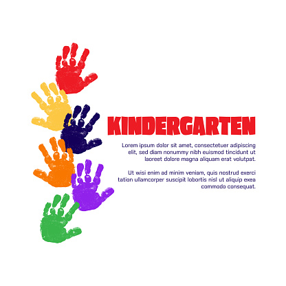 Kindergarten Concept with Colorful Handprints Vector Illustration.