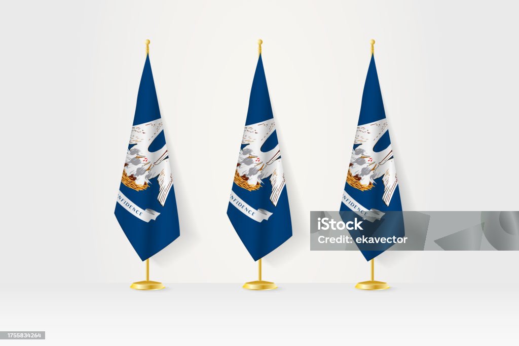 Trois Drapeaux De La Louisiane Alignés Sur Un Support Doré Illustration