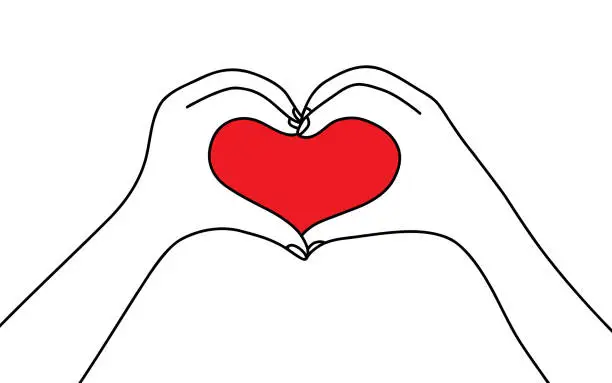 Vector illustration of Hand Making A Heart Vector Illustration. Love, Romance, Friendship, Relationship.