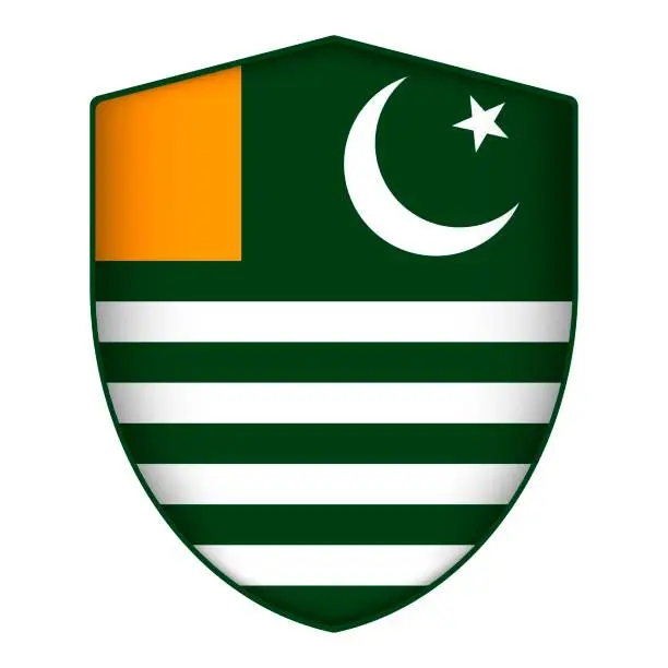 Vector illustration of Azad Kashmir flag in shield shape. Vector illustration.