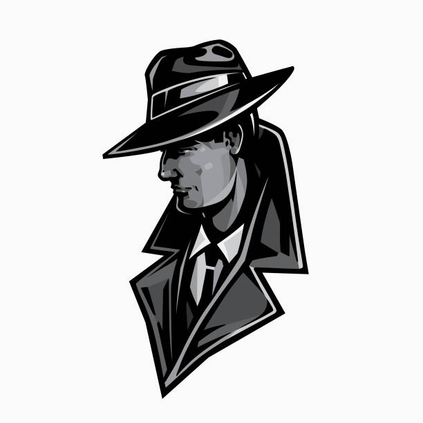 ilustraciones, imágenes clip art, dibujos animados e iconos de stock de símbolo de detective - men fedora hat 1940s style