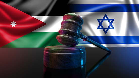 3d Render Judge Gavel and israel flag on background (close-up)