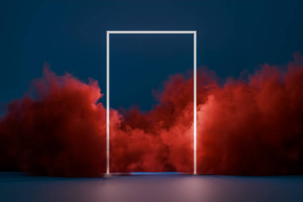 istock Enigmatic Illumination: Red Smoke and Glowing Door Against a Dark Background 1755868993