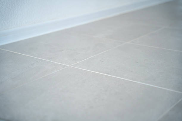 istock Close-up of tiled floor and a baseboard at the wall 1755870238