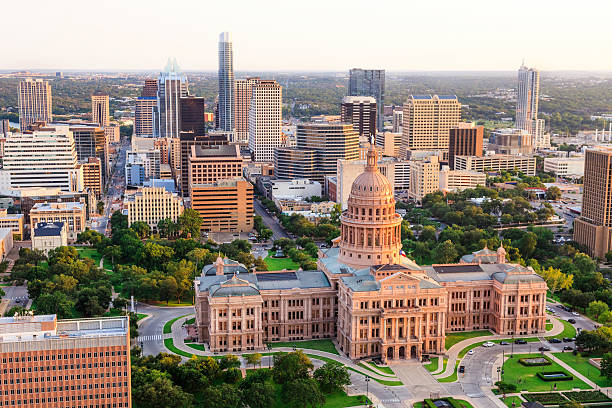 istock Austin Texas Capitol building sunset aerial with downtown skyline background 175588091