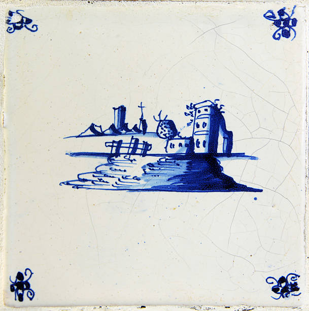 Antique Delft Blue Tile stock photo