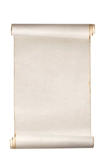 Scroll paper in a natural linen color isolated on white.