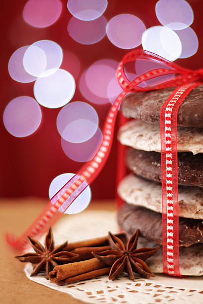 istock German Christmas cookies with red bow and Christmas lights 175589016