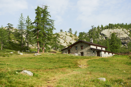 An alpine hut in Mont Avic Natural Parc. Graian Alps. Valle d'Aosta. Italy.