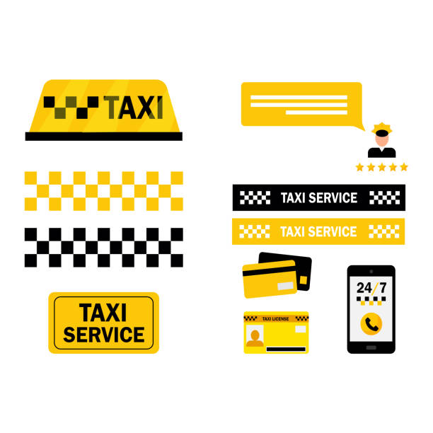 Taxi service vector icons. Taxi map pointer, taxi signs. Taxi service icon set Taxi service vector icons. Taxi map pointer, taxi signs. Taxi service icon set taxi logo background stock illustrations