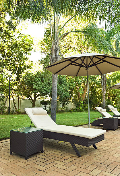 африканский тропический курорт - parasol formal garden furniture sofa стоковые фото и изображения