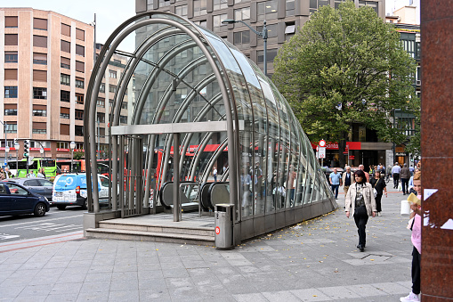 Bilbao, Spain, October 19, 2023 - The shell-shaped entrances to the Bilbao, popularly known as \