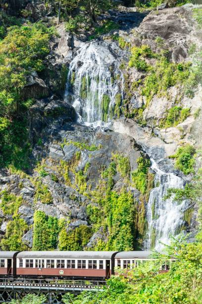 istock a train with a waterfall running over rocks in the forest 1755914793