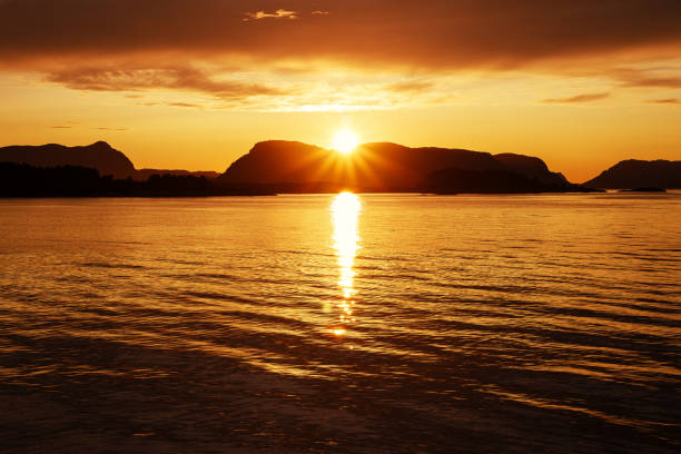 Spectacular sunset on the Sognefjord, Norway