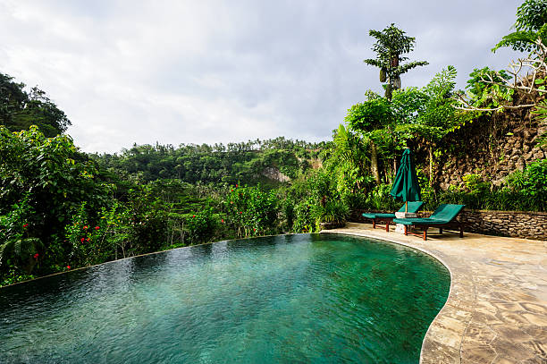 indonesiano villa con piscina - natural pool foto e immagini stock