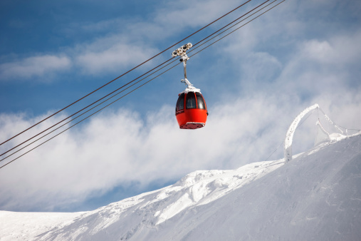 High mountain landscape with overhead cable car.  Italian Alps  ski area. The grain and texture added.