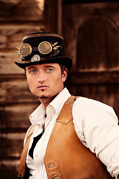istock Steampunk - Man With Top Hat Goggles and Leather Vest 175592073