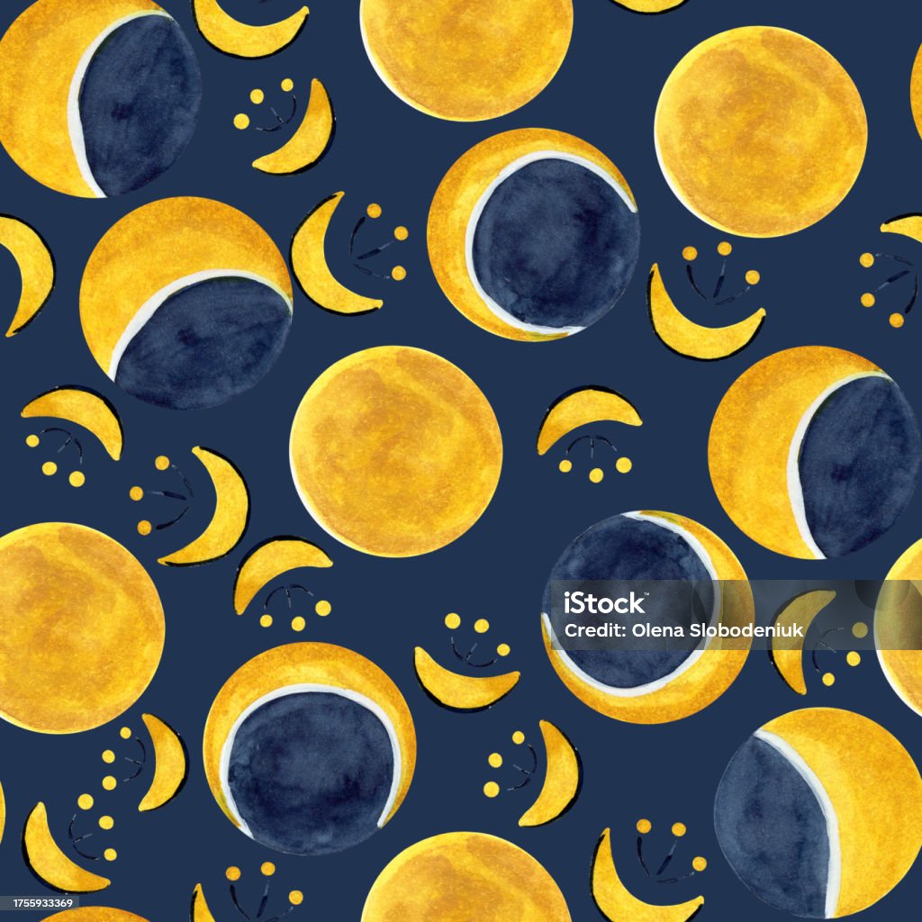 Simple Background Moon Pattern Folk Moon Phases Pattern Stock Illustration - Download Image Now ...