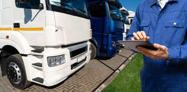 istock Semi truck fleet at the logistics center 1755936739