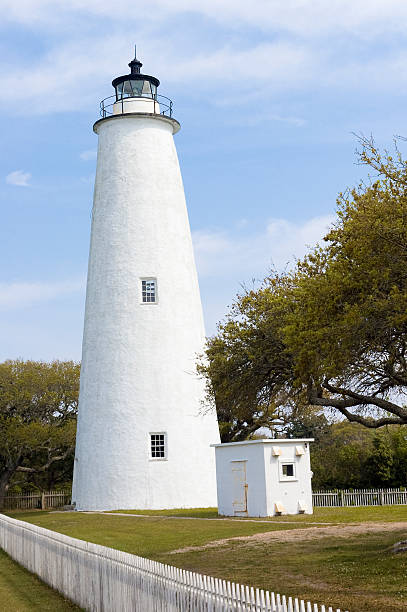 Ocracoke Lighthouse "Ocracoke Lighthouse on Ocracoke Island, North Carolina's Outer Banks" ocracoke lighthouse stock pictures, royalty-free photos & images