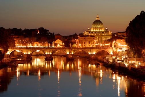 St. Peter's Basilica looking towards Vatican City.  Taken in the evening after sunset.